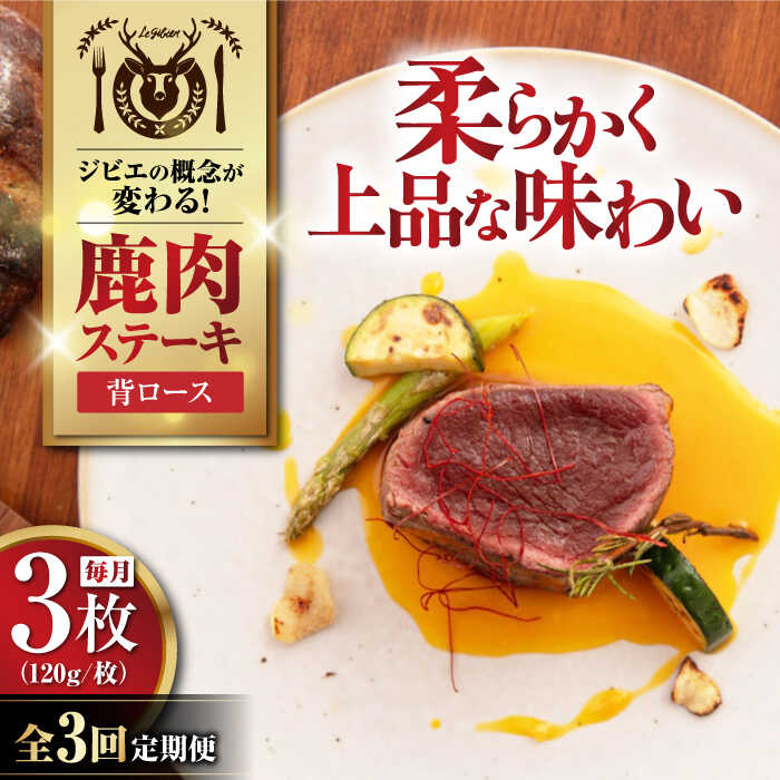 【ふるさと納税】【全3回定期便】鹿肉 背ロース 120g×3枚 《喜茂別町》【EBIJIN】 ジビエ 鹿 ロース ステーキ ステーキ用 赤身 冷凍 冷凍配送 定期便 北海道 [AJAO028] 45000 45000円