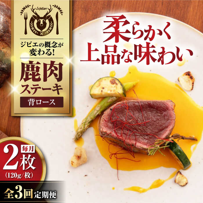 【ふるさと納税】【全3回定期便】鹿肉 背ロース 120g×2枚 《喜茂別町》【EBIJIN】 ジビエ 鹿 ロース ステーキ ステーキ用 赤身 冷凍 冷凍配送 定期便[AJAO068]