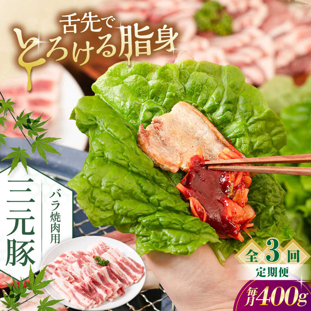 【ふるさと納税】【全3回定期便】北海道 平田牧場 バラ 焼肉用 400g (200g&times;2P)《喜茂別町》【平田牧場】 肉 豚肉 豚バラ バラ カルビ 焼肉 スライス 冷凍配送 定期便 北海道 平田牧場 三元豚 [AJAP156] 42000 42000円｜北海道喜茂別町
