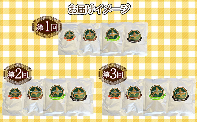 【ふるさと納税】【定期便】毎月1回計3回カレー4種食べ比べ計4個中辛チキンレッグスープカレービーフカレーポークカレー牛すじカレー業務用レトルトカレー保存食備蓄北海道倶知安町【定期便・チキンカレー・ビーフカレー・ポークカレー・牛すじカレー】