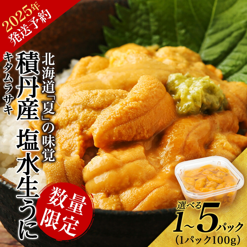 【ふるさと納税】≪2025年夏発送分≫ 数量限定！積丹産 塩水生うに 選べる1パック～5パック 1パック100g【三上商店】<BR>北海道ふるさと納税 積丹町 ふるさと納税 むらさきうに 塩水 ムラサキウニ 生うに 北海道 うに 雲丹 通販 ギフト ウニ 贈答品 贈り物 うに 2025年