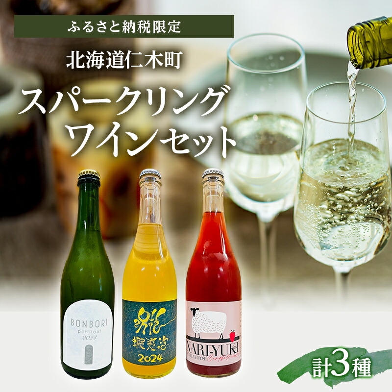 【ふるさと納税】【北海道仁木町 ふるさと納税限定ワインセット】スパークリングワイン 3本セット [ お酒 酒 果実酒 晩酌 葡萄 ぶどう ブドウ 料理 食事 お祝い 北海道 仁木町 飲み比べ ]｜北海道仁木町
