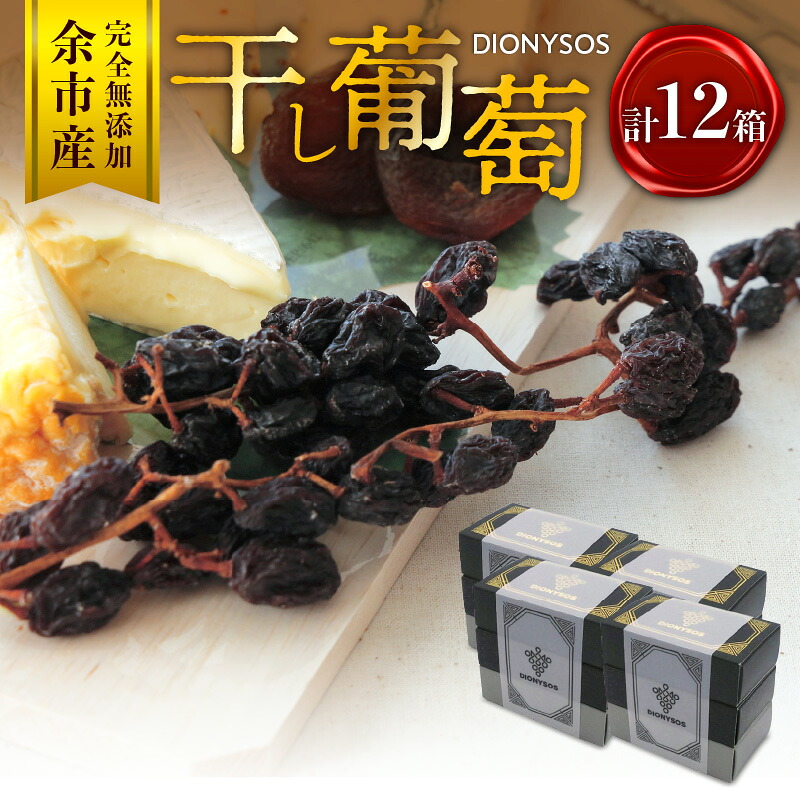 【ふるさと納税】【ギフトボックス】余市産 完全無添加 干し葡萄 DIONYSOS 2種 12箱セット レーズン セレクトワイン 旅路 ナイアガラ ソムリエ手作り 低温乾燥 天然酵素 完全無添加 北海道 余市町 送料無料｜北海道余市町
