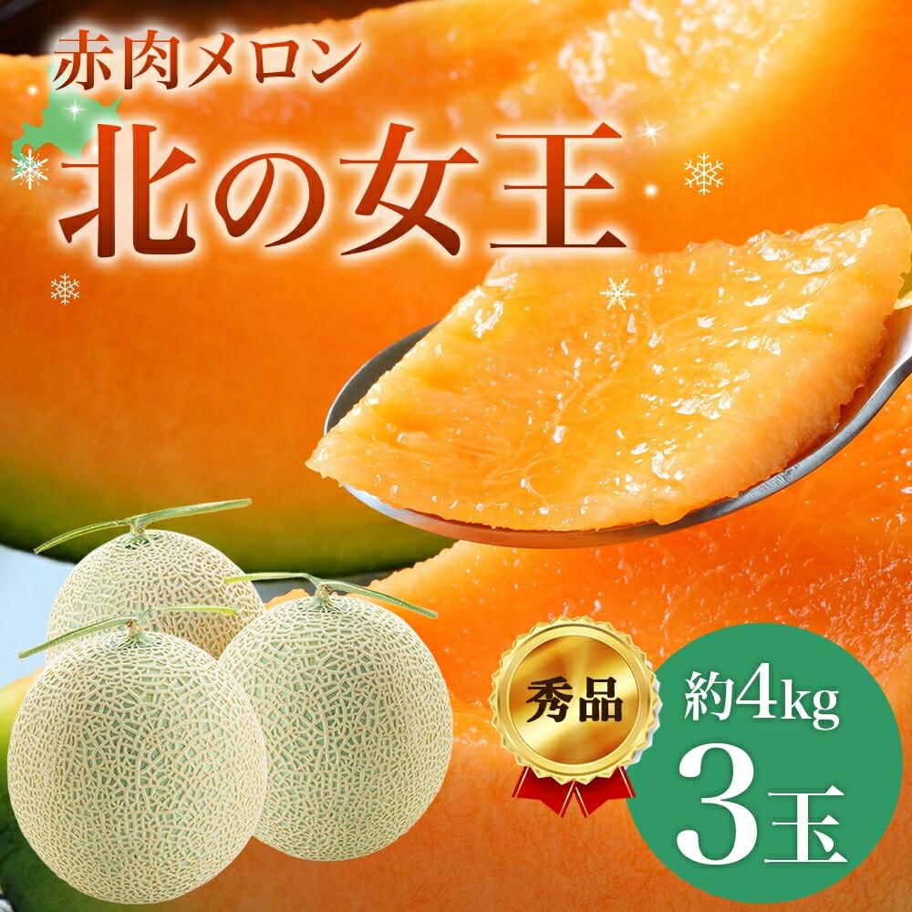 【ふるさと納税】【2025年夏発送】北海道 赤肉メロン 北の女王 秀品 約1.6kg×3玉 計約4kg以上 令和7年 メロン 果物 フルーツ 旬 季節 希少 貴重 甘い 豊潤 国産 デザート 産地直送 ギフト お祝い 贈答品 贈り物 常温 お取り寄せ 送料無料 果物類　お届け：7月初旬～8月中旬