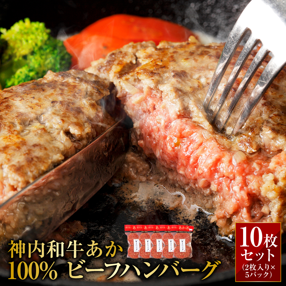 【ふるさと納税】 神内和牛あか 100%ビーフハンバーグ 10枚セット（2枚入り×5パック） 肉 お肉 牛肉 神内和牛あか 北海道 浦臼町 送料無料