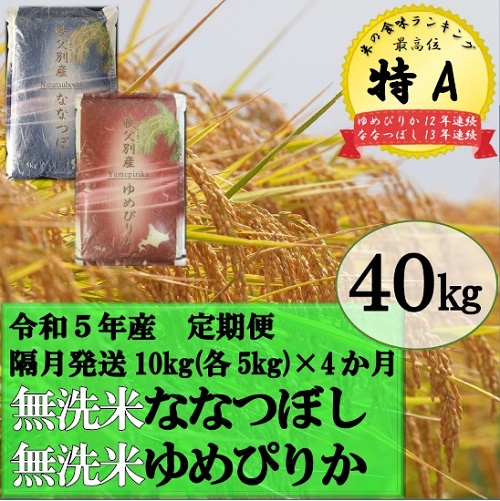 ふるさと納税 定期便 無洗米 令和5年産 米 無洗米ななつぼし＆ゆめぴりか定期便(隔月10kg(各5kg)×4か月) 計40kg ななつぼし ゆめぴりか