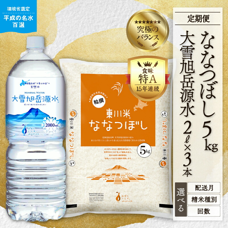 【ふるさと納税】【精米種別・初回配送月・回数を選べる】【R７年産新米先行予約 定期便】 東川米「ななつぼし」5kg+大雪旭岳源水6Lセット