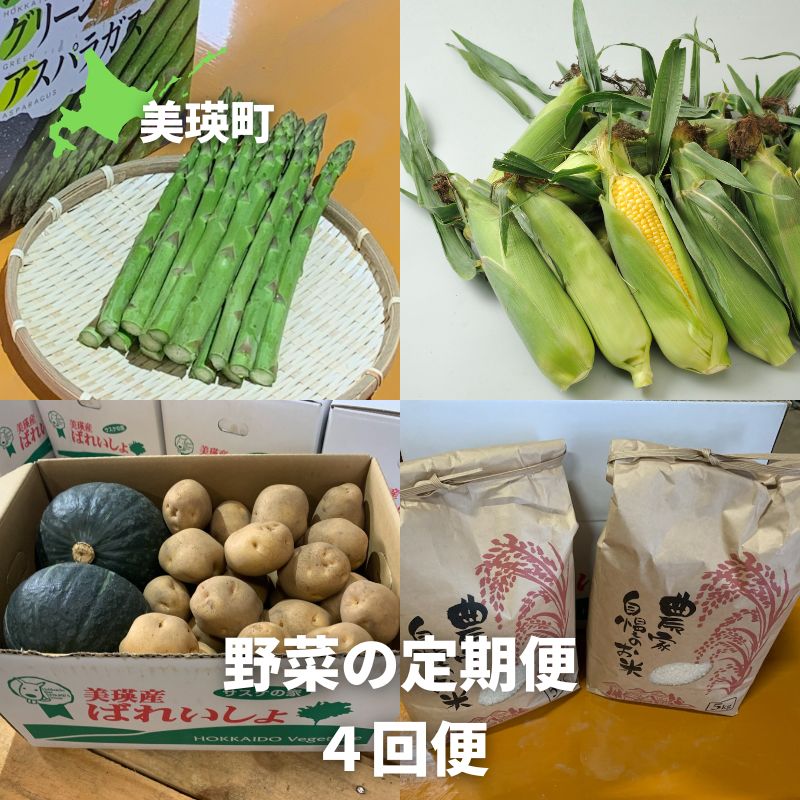 【ふるさと納税】 野菜 定期便４回便 4ヶ月 ≪令和8年産予約受付！≫ 送料無料 セット 詰め合わせ アスパラ アスパラガス 4回 スイートコーン とうもろこし とうきび 秋野菜 かぼちゃ じゃがいも 米 新米 北海道 北海道産野菜 野菜の定期便 サスケの家 定期便[049-05]