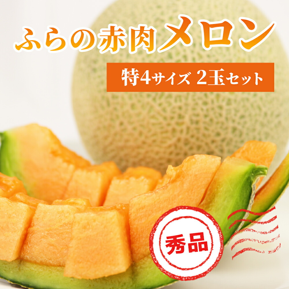 【ふるさと納税】【 2025年発送 先行予約 】 ふらの 赤肉メロン 2kg～2.6kg 2玉 厳選 秀品 特4サイズ セット めろん 果物 フルーツ デザート くだもの 旬の果物 旬のフルーツ ファーム富良野 北海道　お届け：2025年6月27日～10月4日まで