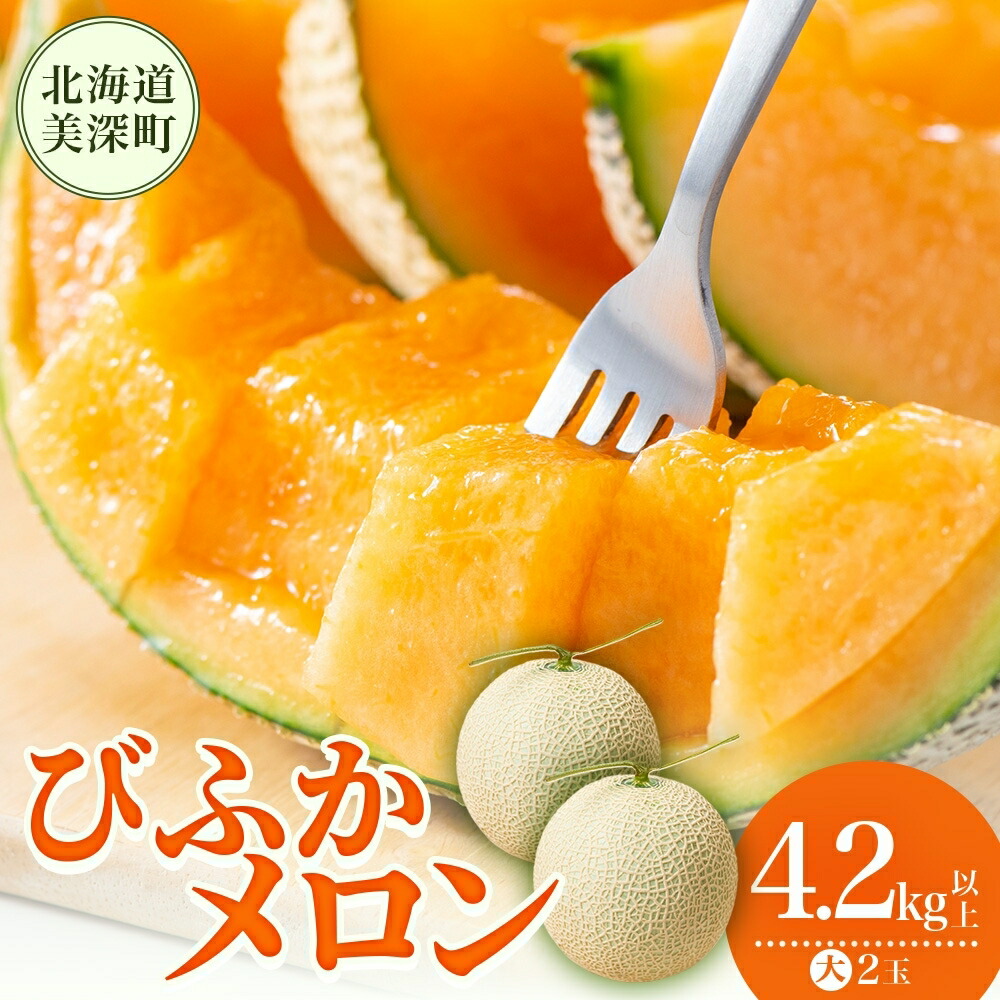 【ふるさと納税】【2025年発送】びふかメロン大2玉(合計4.2kg以上) 北海道 美深町産 赤肉 メロン 産直 高級 果肉 果汁 芳醇 香り甘い デザート フルーツ 果物 くだもの 贈り物 お届け：2025年7月上旬～2025年8月下旬　お届け：2025年7月上旬～2025年8月下旬