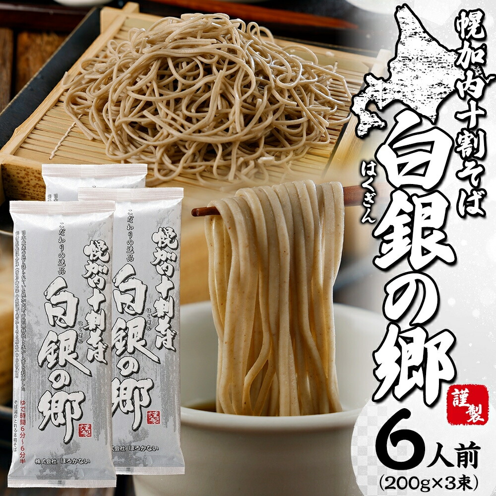 【ふるさと納税】白銀の郷 200g×3束 6人前 十割 そば 北海道 幌加内 蕎麦 乾麺 麺 常温 年越し ソバ 引っ越し 北海道 十割そば グルメ 無塩 備蓄 保存食 無添加 食塩不使用 麺 国産 グルテンフリー お取寄せ ギフト 贈り物 まとめ買い 人気 ほろかない