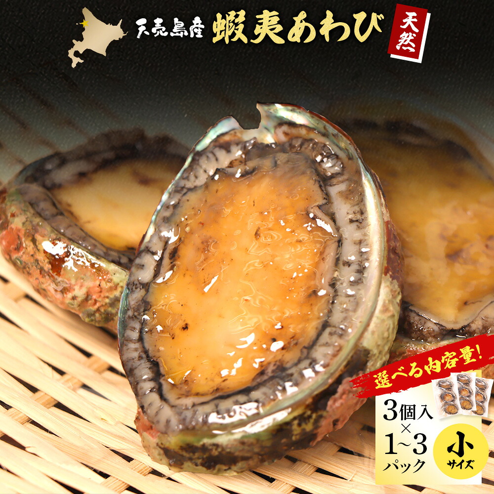 【ふるさと納税】【選べる内容量！】【北海道】天売島産 天然蝦夷あわび 小サイズ 3個入&times;1～3パック (1個 約60g～80g)| 天然 あわび 殻付き 海鮮 おつまみ 魚介類 高級 食材 冷凍 刺身 バター焼き グルメ 特別 凝縮 北海道 天売島 お取り寄せ マリナシーフーズ 羽幌町｜北海道羽幌町