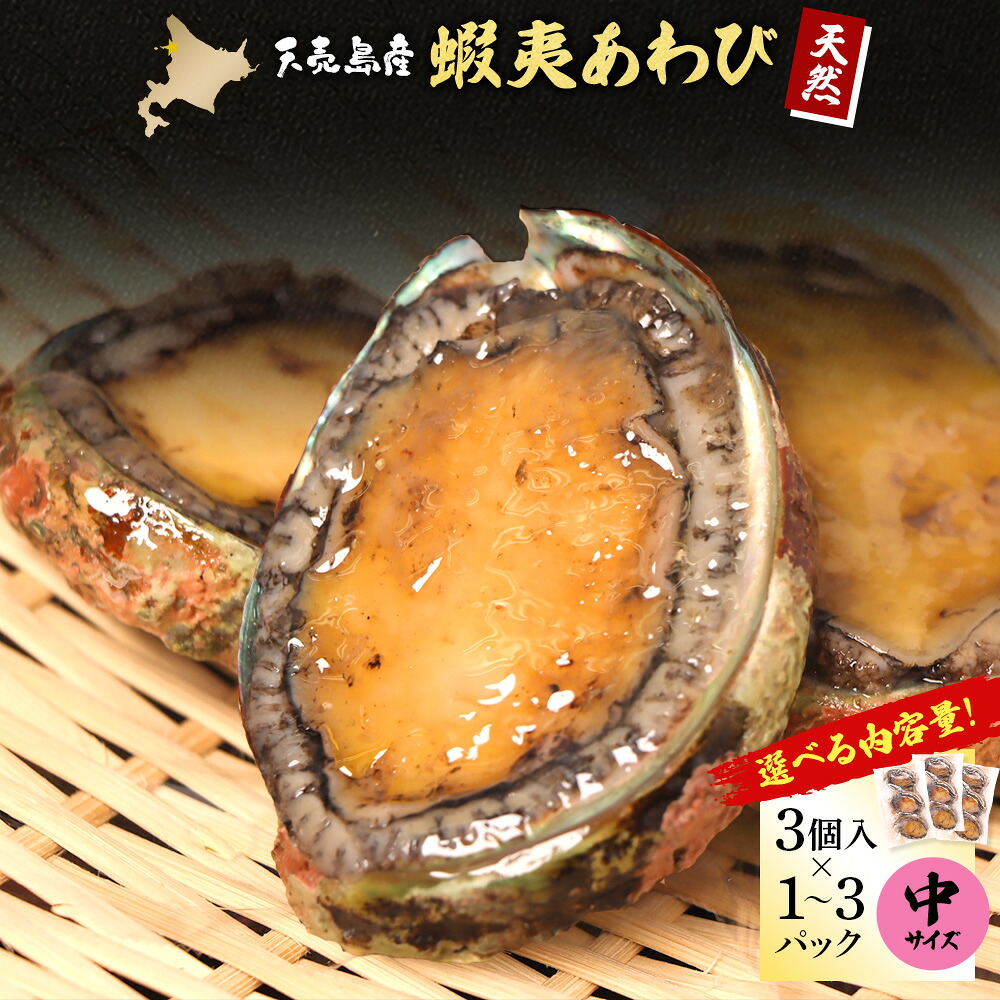 【ふるさと納税】【選べる内容量！】【北海道】天売島産 天然蝦夷あわび 中サイズ 3個入&times;1～3パック (1個 約80g～100g)| 天然 あわび 殻付き 海鮮 おつまみ 魚介類 高級 食材 冷凍 刺身 バター焼き グルメ 特別 凝縮 北海道 天売島 お取り寄せ マリナシーフーズ 羽幌町｜北海道羽幌町