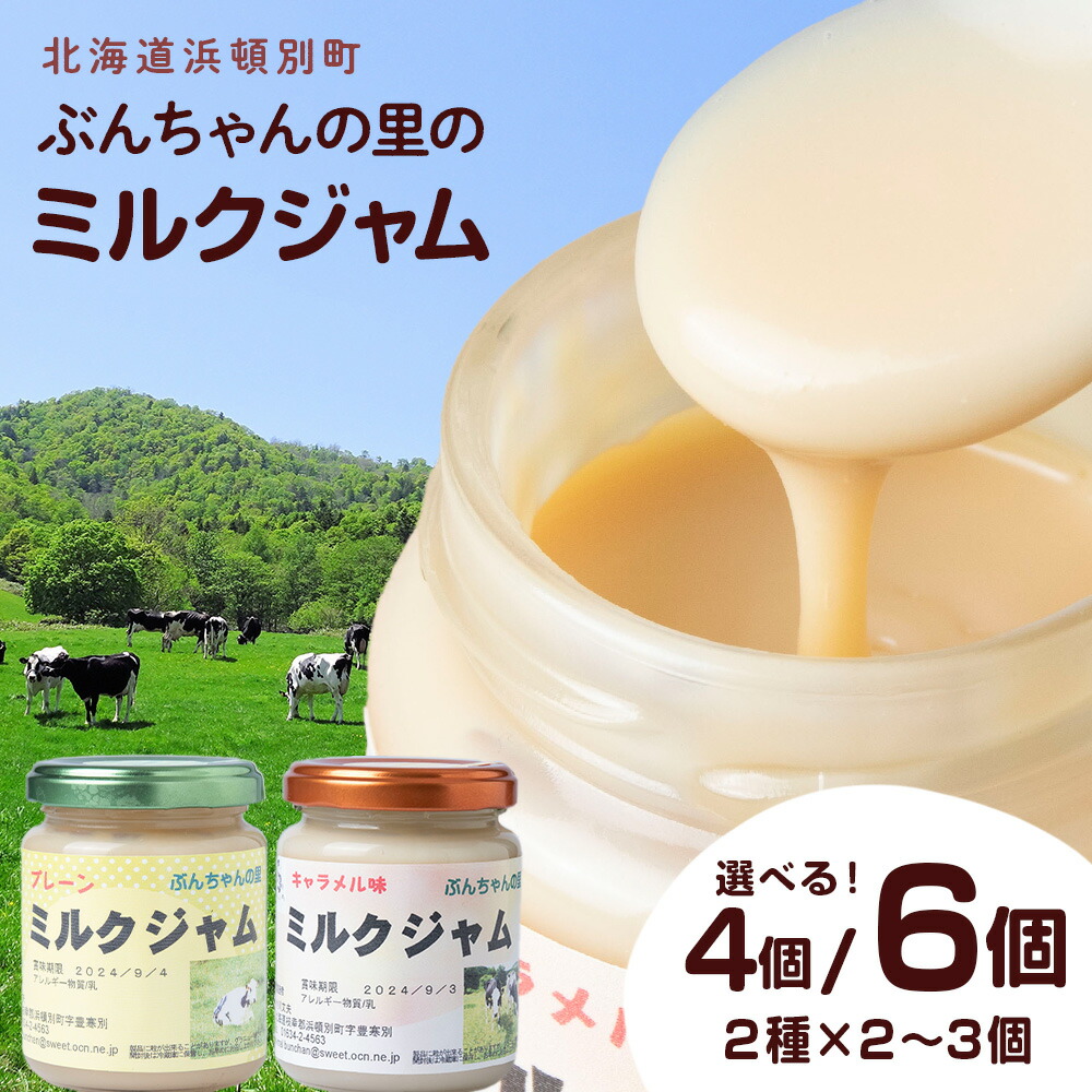 【ふるさと納税】北海道 ぶんちゃんの里 ミルクジャム 選べる4個～6個セット（プレーン&times;2～3個、キャラメル&times;2～3個） 手作り 瓶 小分け北海道牛乳 生乳 牛乳 ジャム ミルク 手作りジャム 北海道ふるさと納税 ふるさと納税 北海道｜北海道浜頓別町