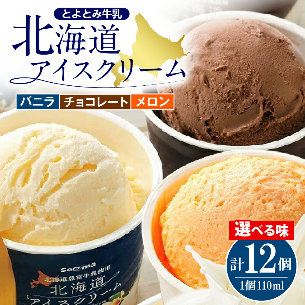 【ふるさと納税】＼高評価／ 北海道 アイスクリーム 110ml 12個 ( 選べる : バニラ・チョコレート セット / バニラ / メロン ) | セイコーマート セイコマ セコマ アイス 詰め合わせ 食べ比べ ギフト 贈答 プレゼント お取り寄せ 冷凍 豊富町 スイーツ 母の日