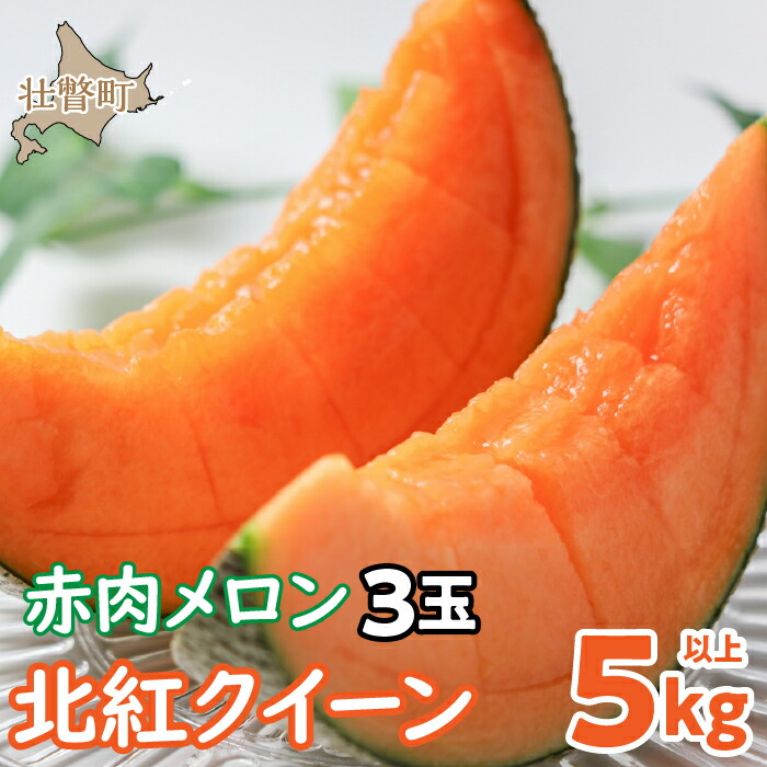 【ふるさと納税】＜2025年7月上旬よりお届け＞北海道壮瞥産 赤肉メロン「北紅クイーン」3玉入り 約5kg以上 【 ふるさと納税 人気 おすすめ ランキング メロン めろん 北紅クイーン 果物 甘い 赤肉 北海道 壮瞥町 送料無料 】SBTP005