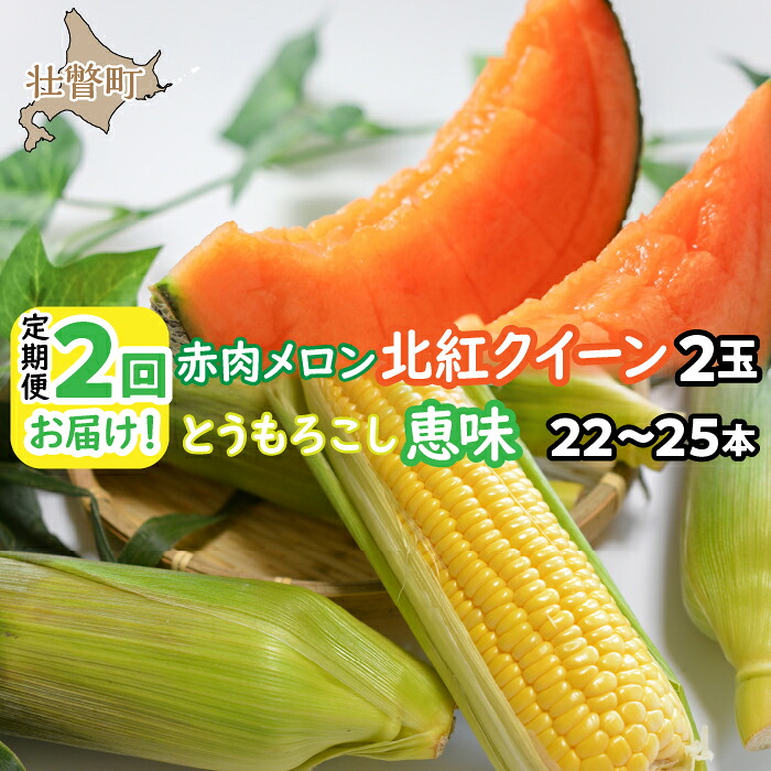 【ふるさと納税】＜2026年7月よりお届け＞2回お届け！赤肉メロン2玉ととうもろこし（恵味）22～25本 【 ふるさと納税 人気 おすすめ ランキング メロン めろん トウモロコシ とうもろこし 野菜 果物 甘い 定期便 北海道 壮瞥町 送料無料 】 SBTP007