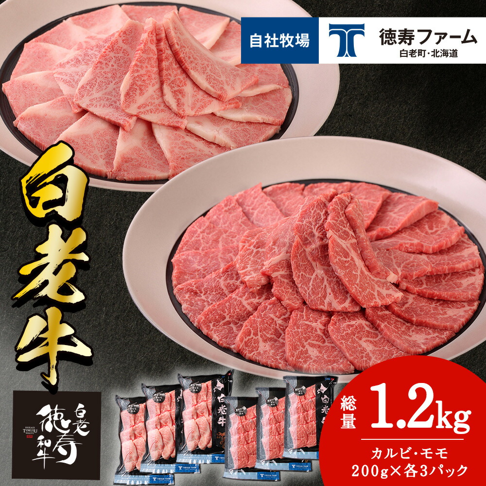 【ふるさと納税】白老牛 焼肉 霜降り カルビ＆モモ セット 合計1.2kg（各600ｇ）特製焼肉のたれ付き 和牛 牛肉 北海道 ギフト ＜徳寿＞ BJ065 北海道ふるさと納税 白老 ふるさと納税 北海道
