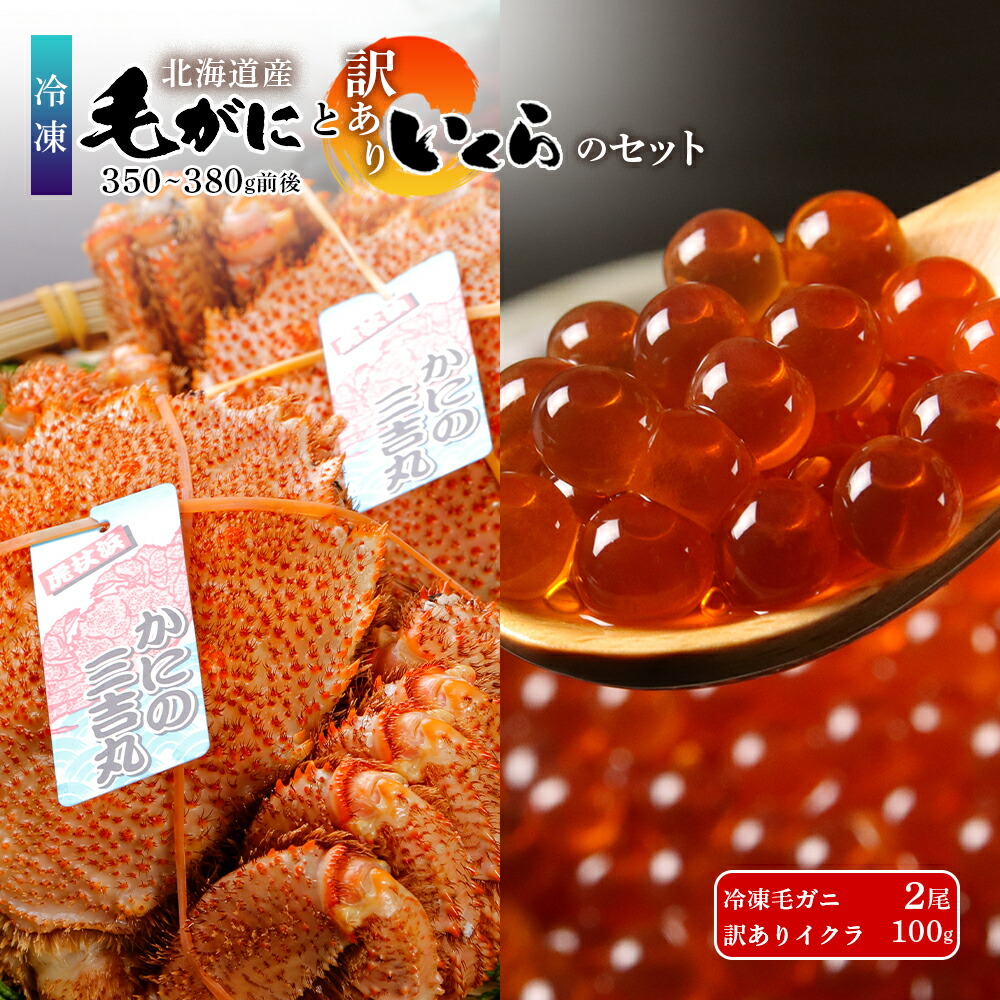 <br>【ふるさと納税】毛ガニ 冷凍 2尾 (1尾350-380g前後)・ 訳あり イクラ 100g セット<br>毛がに 毛ガニ 毛蟹 ケガニ 毛かに 毛カニ 蟹 カニ イクラ いくら  北海道ふるさと納税 白老 ふるさと納税 北海道 AS182