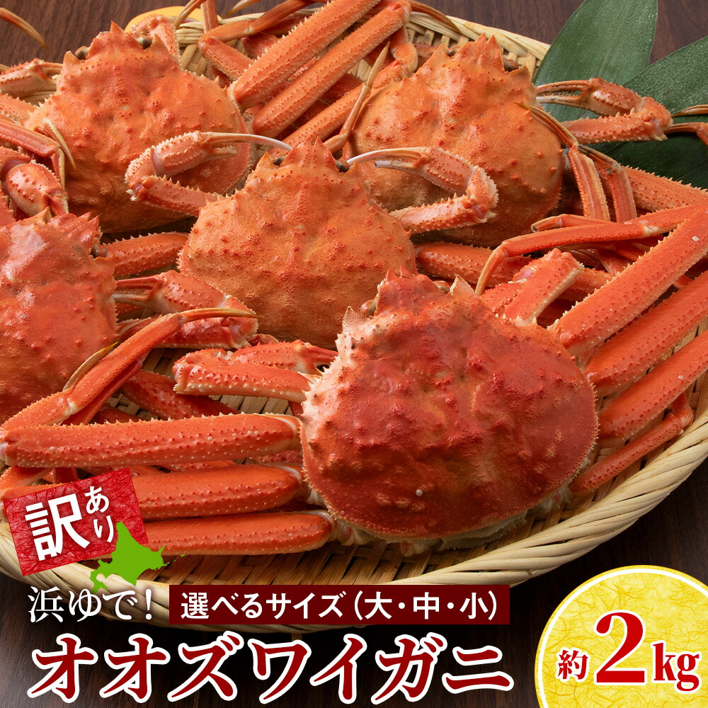 【ふるさと納税】訳あり オオズワイガニオス 選べる小～大サイズ 計2kg 浜ゆで 大サイズ4～5尾入 中サイズ6～10尾入 小サイズ8～20尾入<br>冷凍 訳あり オオズワイガニ ずわい蟹 オオずわいガニ オオズワイ 蟹 姿 カニ ボイル ふるさと納税 白老 ふるさと納税 北海道 年末
