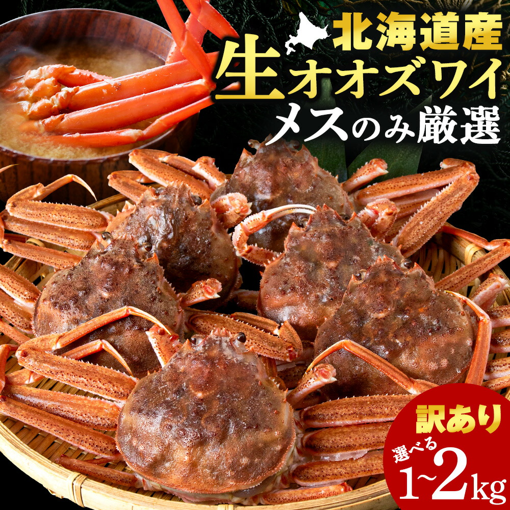 【ふるさと納税】北海道産 生大ズワイガニ メス 選べる1kg～2kg （加熱用） ずわいがに 蟹 〈斉藤水産〉 AM158 AM159<br>冷凍 訳あり ズワイガニ ずわい蟹 ずわいガニ ズワイかに ずわいカニ 蟹 姿 カニ 生ずわい ズワイ姿 オオズワイガニ オオズワイ 白老 北海道 年末