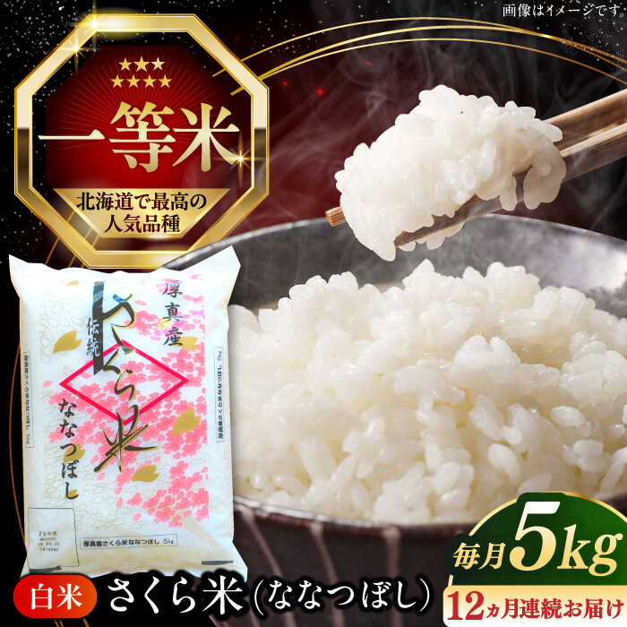 【ふるさと納税】 令和7年産 米 5kg 全12回 定期便 年間 特A さくら米 ななつぼし 北海道 白米 《厚真町》【とまこまい広域農業協同組合】 12ヵ月 1年間 定期便 米 お米 白米 ななつぼし 特A 一等米 北海道 [AXAB007]｜北海道厚真町