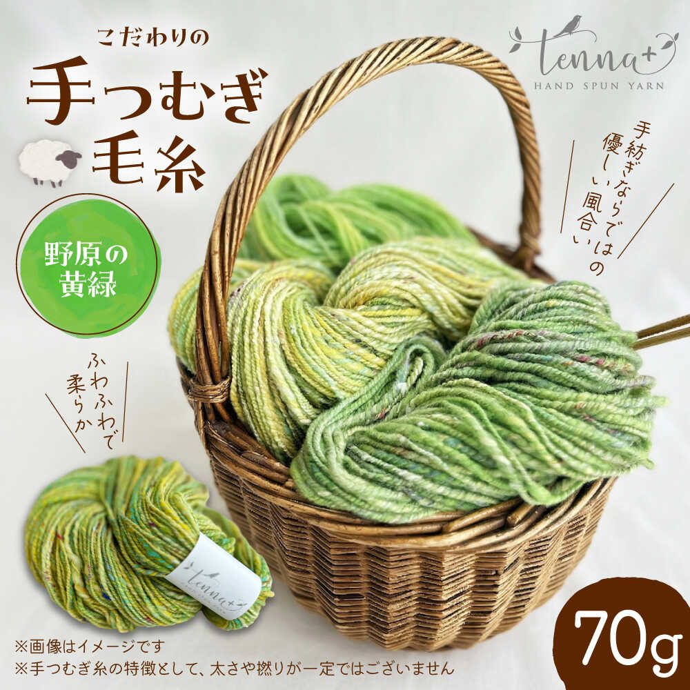 【ふるさと納税】こだわりの手つむぎ毛糸 野原の黄緑 70g《厚真町》【tenna+】[AXAY007]｜北海道厚真町