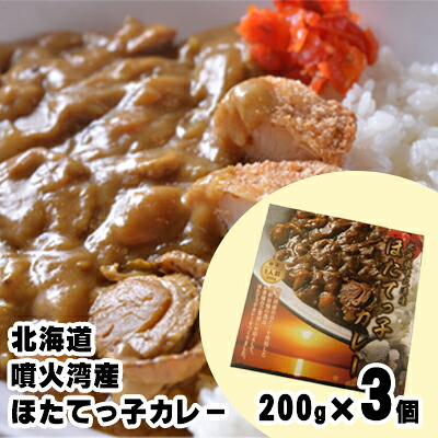 【ふるさと納税】北海道 噴火湾産 ほたてっ子カレー200g&times;3個 レトルト 中辛 加工食品 惣菜 有名 プランクトン 栄養 美味しさ 濃厚 貝 スパイス 香る やさしい 人気メニュー 電子レンジ 簡単 食べ応え 特製 ｜北海道洞爺湖町