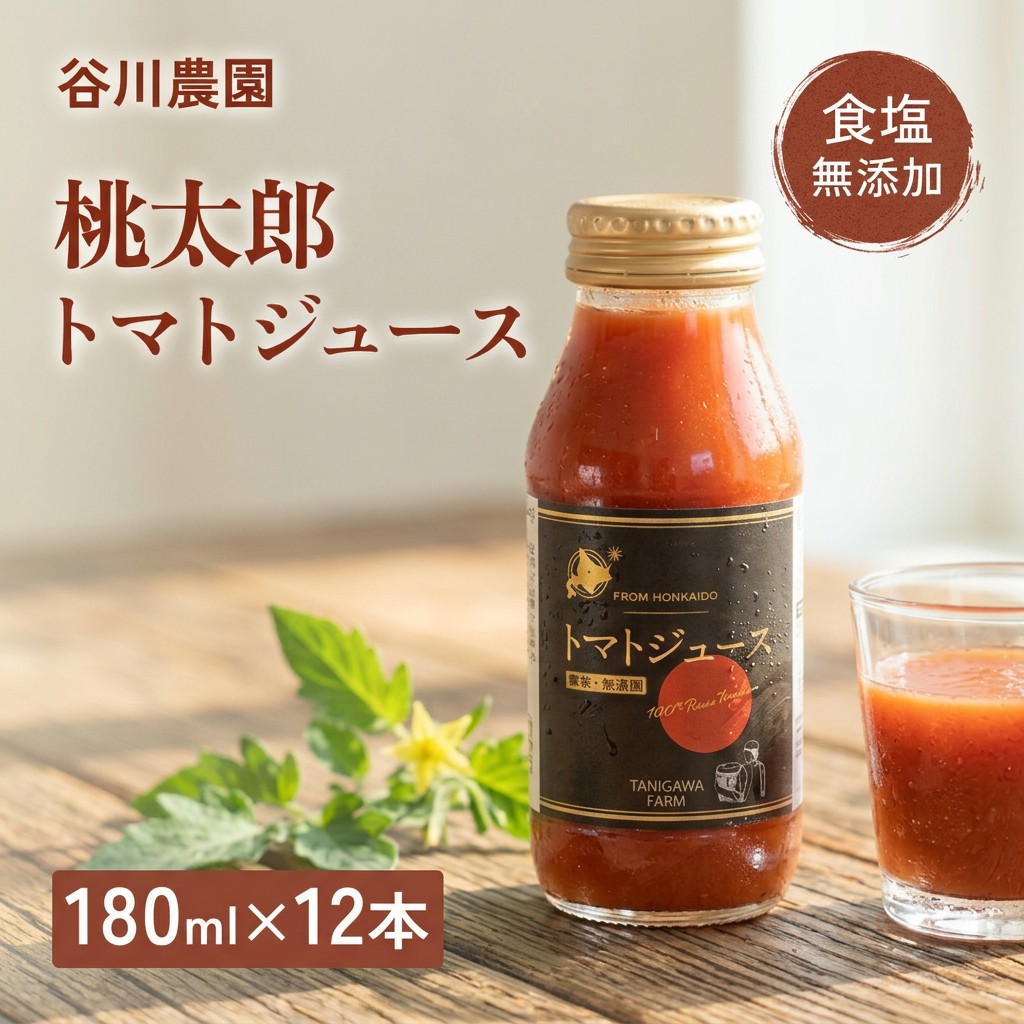 【ふるさと納税】＜北海道安平町＞谷川農園の桃太郎トマトジュース《食塩無添加》180ml×12本