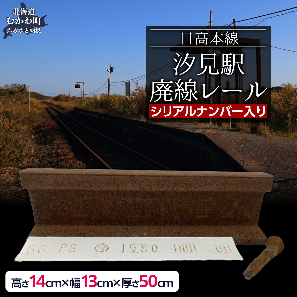 【ふるさと納税】日高本線廃線レール　長さ５０ｃｍ（数量限定）（シリアルナンバー入り）【 ふるさと納税 人気 おすすめ ランキング 廃線 レール 汐見 置物 限定 北海道 むかわ町 送料無料 】 MKWG034