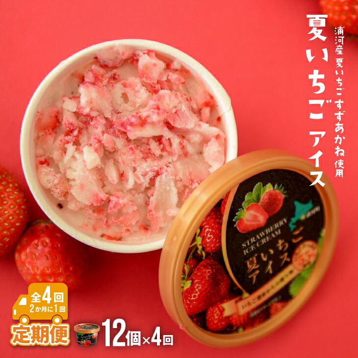 【ふるさと納税】果肉55%「夏いちごアイス(12個)」【全4回定期便】[22-999] 北海道 浦河 ふるさと納税 いちご すずあかね 果肉55％ アイスクリーム 定期便 全4回 送料無料