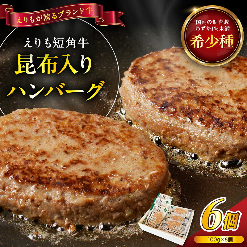 【ふるさと納税】昆布入り ハンバーグ えりも 短角牛 100g × 6袋【2026年7月以降発送】牛肉100% 和牛 牛肉 肉 ブランド牛 希少種 国産 小分け 個包装 冷凍 ヘルシー 惣菜 おかず 和風 お弁当 お取り寄せ 送料無料 北海道 えりも町