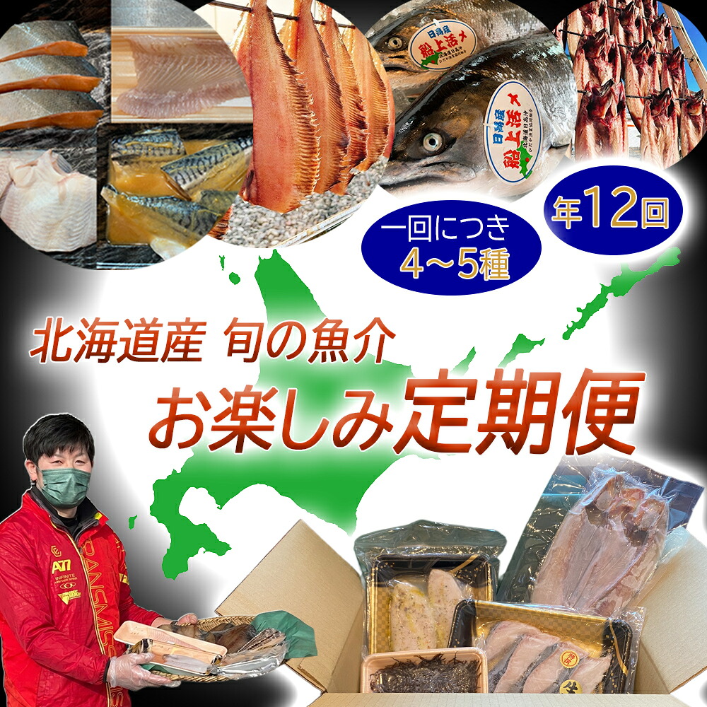 【ふるさと納税】 ＜ 定期便12回 ＞ 北海道産 旬の魚介 4~5種 毎月届く お楽しみ 定期便 西京漬け 干物 刺身 煮魚 ホッケ カレイ 鮭 鯖 鱈 詰め合わせ 詰合せ 海の幸 旬 魚 魚介 海鮮 海産物 冷凍 お中元 お盆 敬老の日 北海道 新ひだか町｜北海道新ひだか町