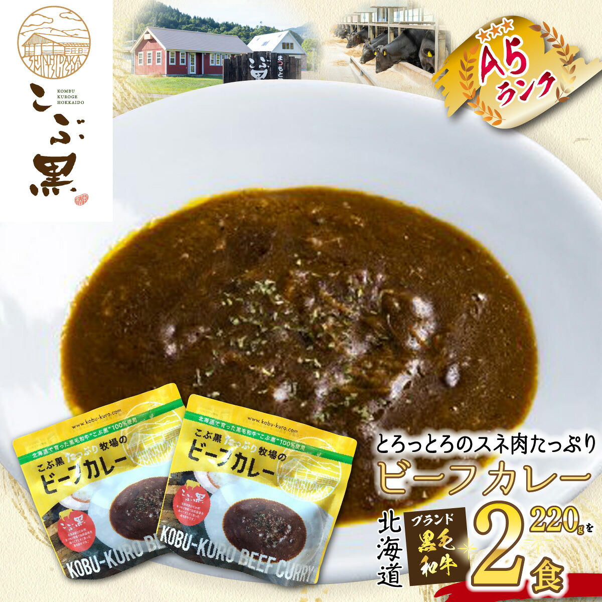 【ふるさと納税】 北海道産 黒毛和牛 こぶ黒 A5 ビーフカレー 計 440g ( 220g × 2パック ) 和牛 ブランド牛 カレー 牛肉 ブランド 牛 肉 ビーフ 電子レンジ レンジ レンチン 冷凍 北海道|北海道新ひだか町