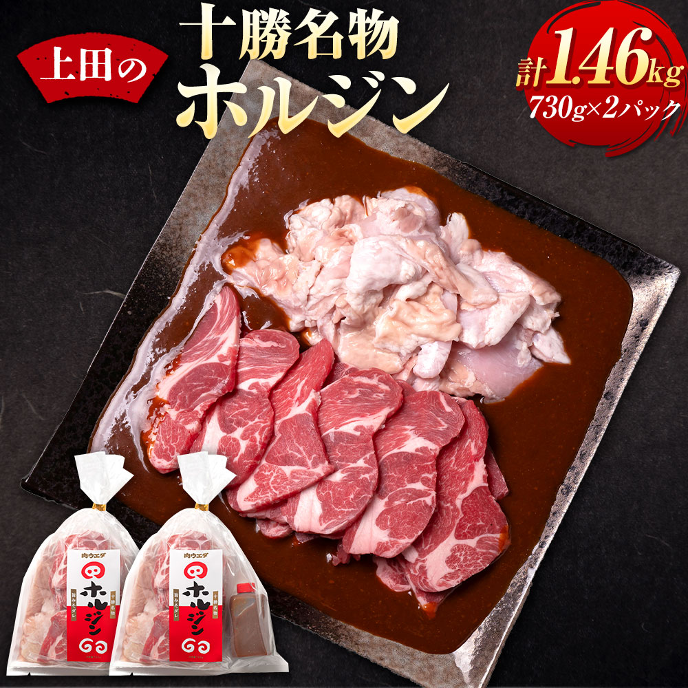 【ふるさと納税】十勝名物 ホルジン 730g 2セット 計1,460g ホルモン ジンギスカン ラム肉 肩ロース 豚ホルモン タレ付き 肉 豚肉 お取り寄せ グルメ 北海道 新得町 送料無料 【D-2102】