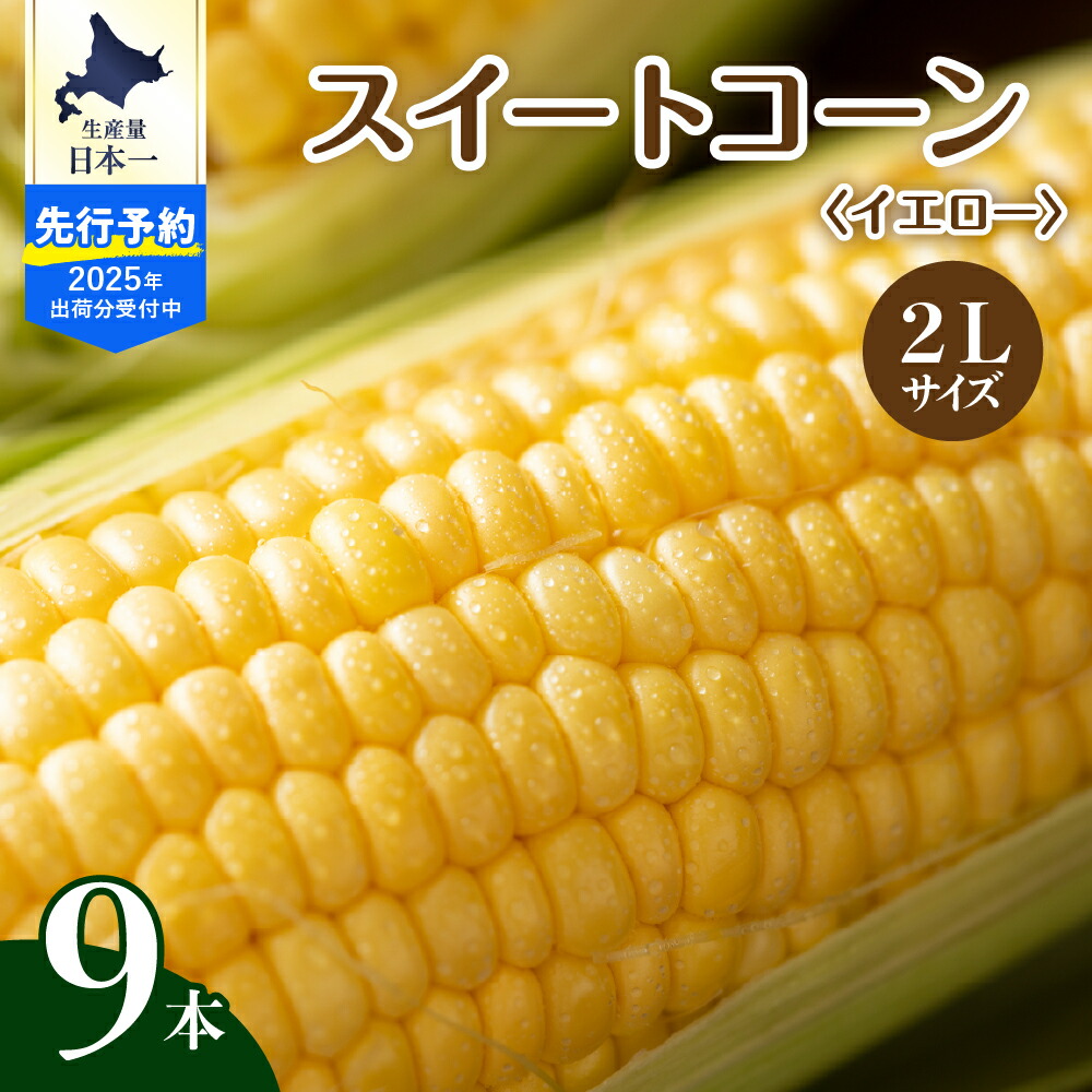 【ふるさと納税】【2025年産 先行予約】 北海道産 令和6年 とうもろこし スイートコーン イエロー種  2L サイズ 9本 <br><br> 人気 キャンプ飯 BBQ アウトドア ソロキャン バーベキュー 焼肉 トウモロコシ とうきび コーン 甘い 野菜 北海道 十勝 芽室町 めむろ 数量限定