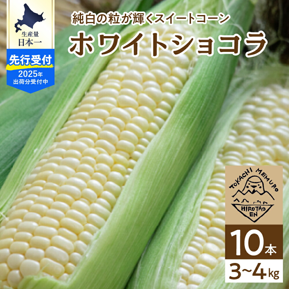 【ふるさと納税】【2025年分 先行予約】白い スイートコーン 北海道産 ホワイトショコラ 10本<br><br>令和7年産 とうもろこし 糖度 18～19度 甘い 人気 とうきび コーン 野菜 生 産地直送 送料無料 お取り寄せ 朝採り 産地直送 贈り物 ギフト 廣田農園 数量限定 十勝 芽室町