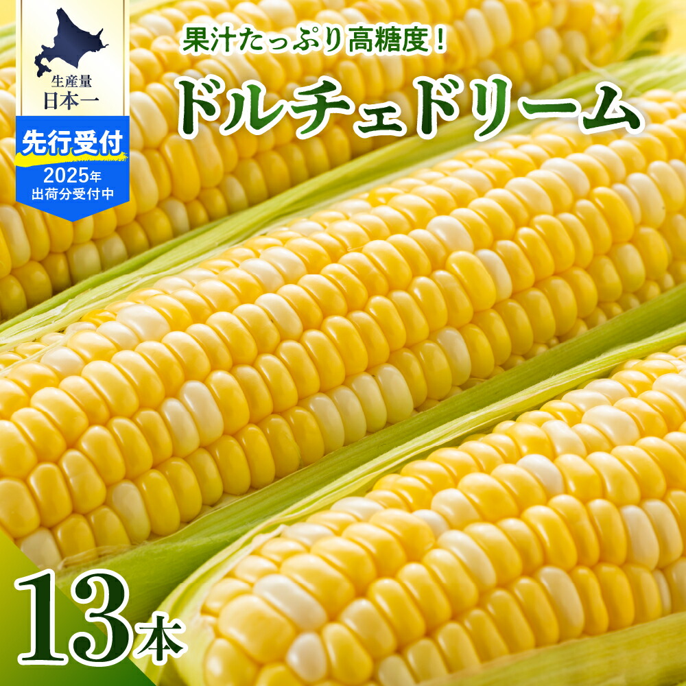 【ふるさと納税】【2025年分 先行予約】とうもろこし スイートコーン ドルチェドリーム 13本<br><br>令和7年産 トウモロコシ 野菜 BBQ ソロキャンプ 送料無料 お取り寄せ 北海道 十勝 芽室町