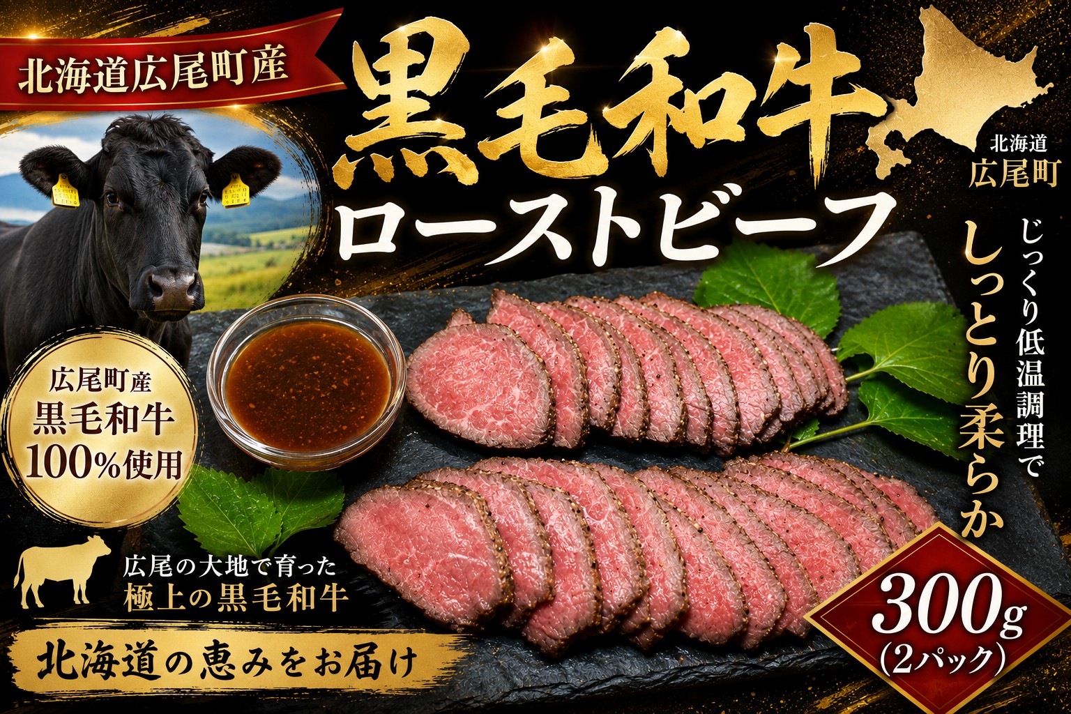 【ふるさと納税】黒毛和牛100％使用　ローストビーフ約200ｇ&times;2個【ローストビーフ　冷凍　牛肉　和牛　ビーフ　黒毛和牛　個包装　北海道　十勝】(AQ0006)｜北海道広尾町