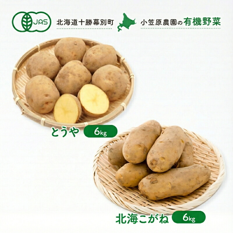 【ふるさと納税】小笠原農園の有機じゃがいも 2種詰合せ（とうや6kg・北海こがね6kg）北海道 十勝 幕別《2026年秋出荷先行予約》【 野菜 芋 じゃがいも とうや 北海こがね セット 】 　お届け：2026年9月下旬～11月下旬 10,140円