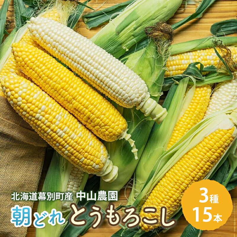【ふるさと納税】北海道 幕別町産 中山農園 朝どれ とうもろこし 3種 15本 （1本350g以上） [ 北海道産 スイートコーン 野菜 十勝 幕別 新鮮 テレビで紹介 ] 　お届け：2026年8月中旬～9月中旬まで｜北海道幕別町