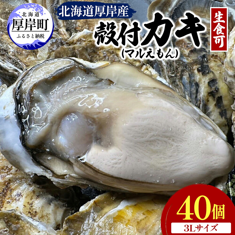 【ふるさと納税】北海道 厚岸産 殻付き 牡蠣 3Lサイズ 40個 魚貝類 生牡蠣 海鮮 海の幸 生食用牡蠣 生食用 生食用殻付き牡蠣 濃厚 甘み マルえもん オイスター