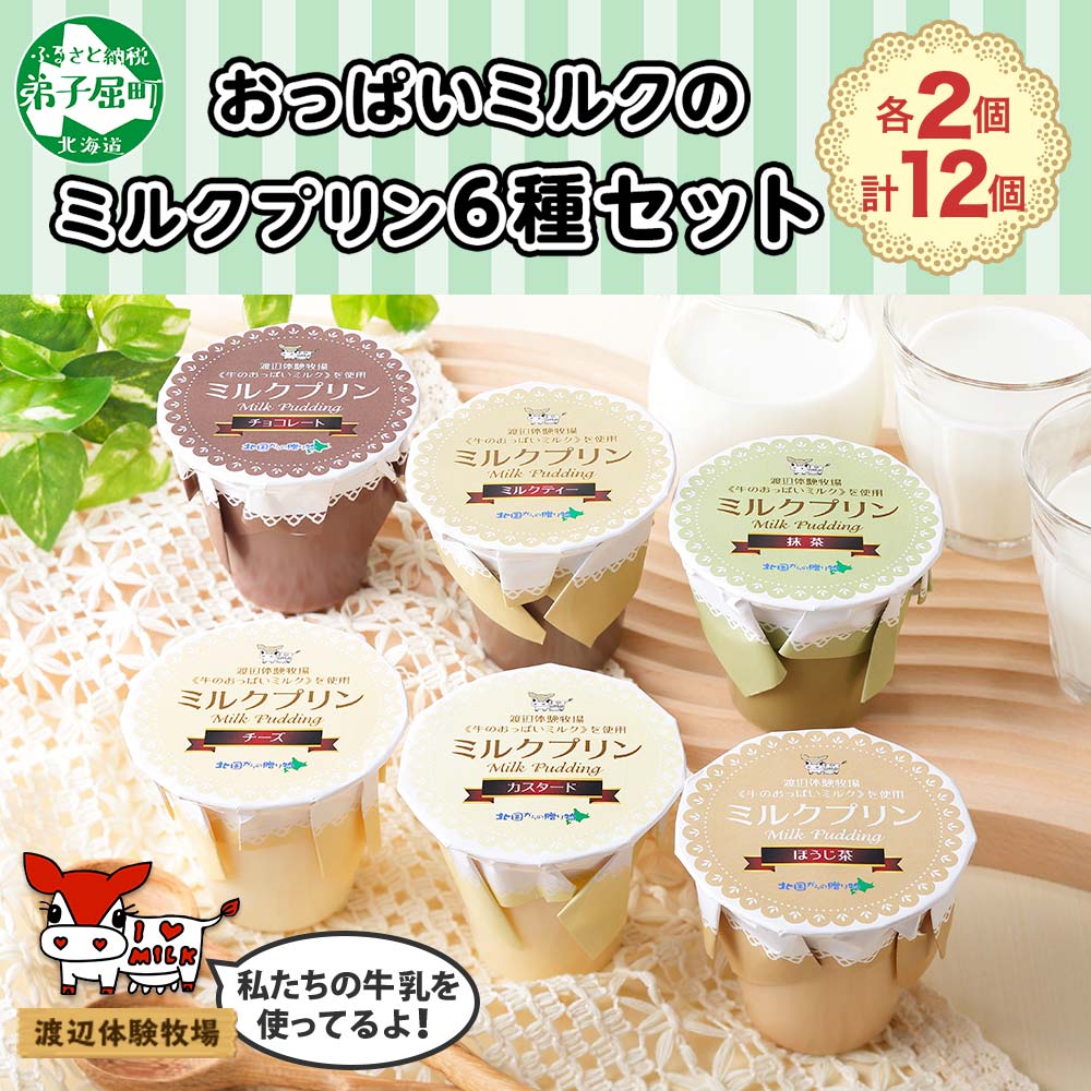 6100円 【SALE／77%OFF】 1462. ミルクプリン 6種 食べ比べ 計12個 プリン ぷりん カスタード チーズ ほうじ茶 ミルクティー  チョコレート 抹茶 牛のおっぱいミルク スイーツ 洋菓子 デザート 常温 渡辺体験牧場 送料無料 北海道 弟子屈町 10000円