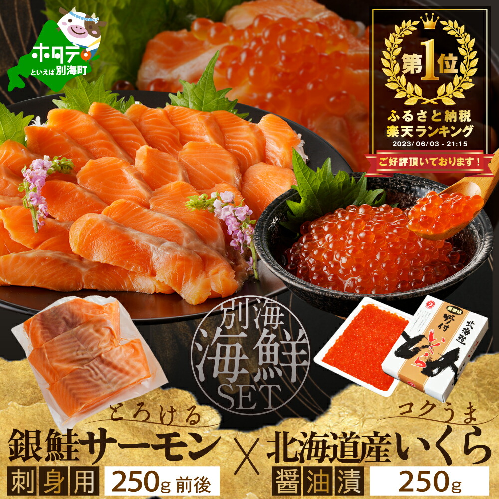 【ふるさと納税】高評価★4.77 サーモン ･ いくら 海鮮セット 刺身用サーモン 250g + 北海道産 醤油 鮭 いくら250g （ ふるさと納税 サーモン ふるさと納税 いくら 鮭 ふるさと納税 訳あり 北海道別海町 いくら サーモン ふるさと納税 人気 鮭 海鮮セット ランキング 福袋）