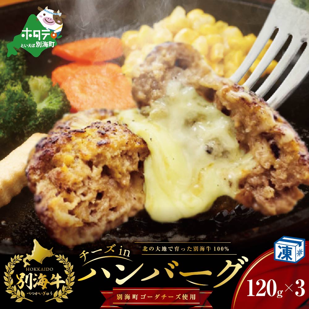 【ふるさと納税】チーズがとろける! チーズインハンバーグ (120g&times;3個)（ ふるさと納税 ハンバーグ 牛肉 ふるさと納税 ハンバーグ チーズ ふるさと納税 チーズハンバーグ ふるさと ハンバーグ ふるさと チーズ 牛 ふるさと納税 訳あり ふるさと納税 訳あり 冷凍ハンバーグ ）｜北海道別海町