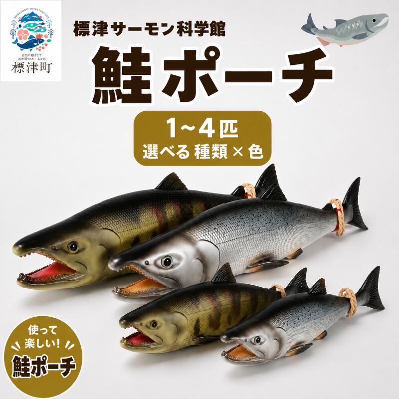 【ふるさと納税】 鮭ポーチ 選べる 1匹 ~ 4匹 S・Lサイズ &times; 魚種 ( ギンケ・ブナケ) 子供 子ども こども 水族館 科学館 GW ゴールデンウィーク 夏休み 夏｜北海道標津町