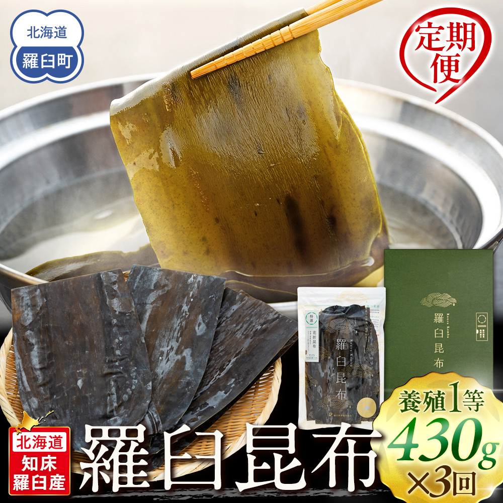 【ふるさと納税】羅臼昆布 定期便(480g&times;3回) 年3回！海鮮工房厳選 北海道 知床 羅臼産 養殖1等 生産者 支援 応援｜北海道羅臼町