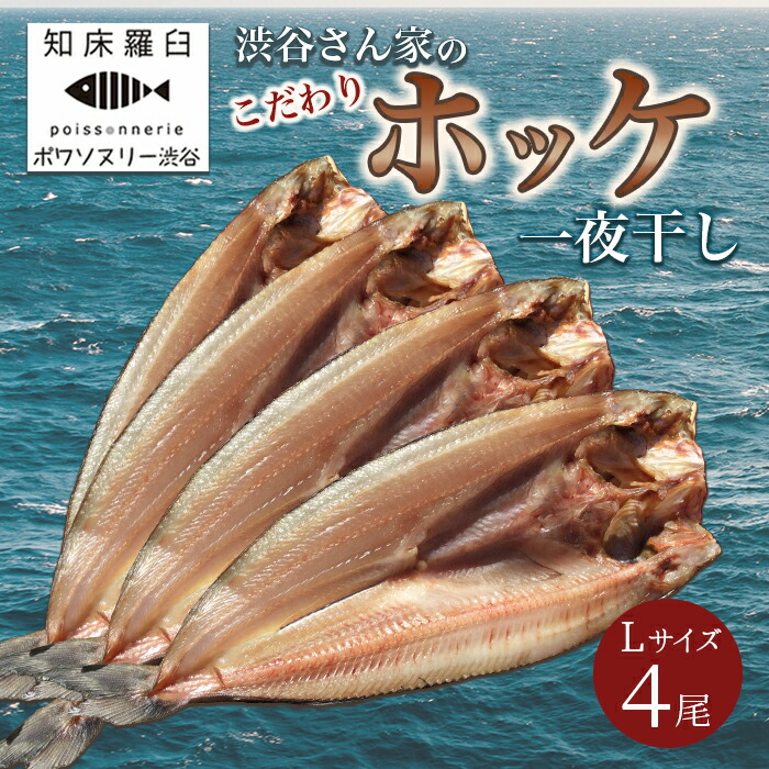 【ふるさと納税】北海道知床羅臼産 渋谷さん家のこだわりホッケ一夜干し Lサイズ4尾（Lサイズ:350g~399g×4パック） 魚 北海道 海産物 魚介類 魚介 干物 ほっけ 焼魚 おかず  生産者 支援 応援 F21M-615