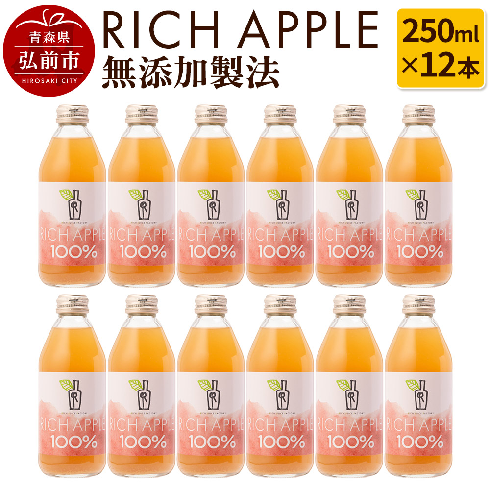 【ふるさと納税】りんごジュース RICH APPLE 無添加製法 12本セット（250ml×12本） [アップル おいしい ジュース セット セット品 りんご 飲料 果実 果物 美味 林檎]