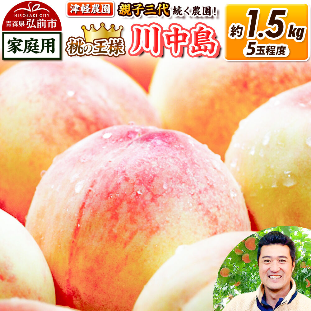 【ふるさと納税】【26年8月発送】桃 約1.5kg(5玉程度) 青森【2026年産 桃の王様 川中島】もも 家庭用 果物 フルーツ くだもの 津軽農園 採れたて 農家直送 [おいしい ピーチ フルーツ もも 果実 果物 青森 津軽 桃 美味 川中島白桃]｜青森県弘前市